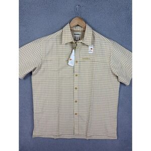 Gander MTN Shirt Mens Medium Yellow Plaid Vented Fishing Short Sleeve UPF New
